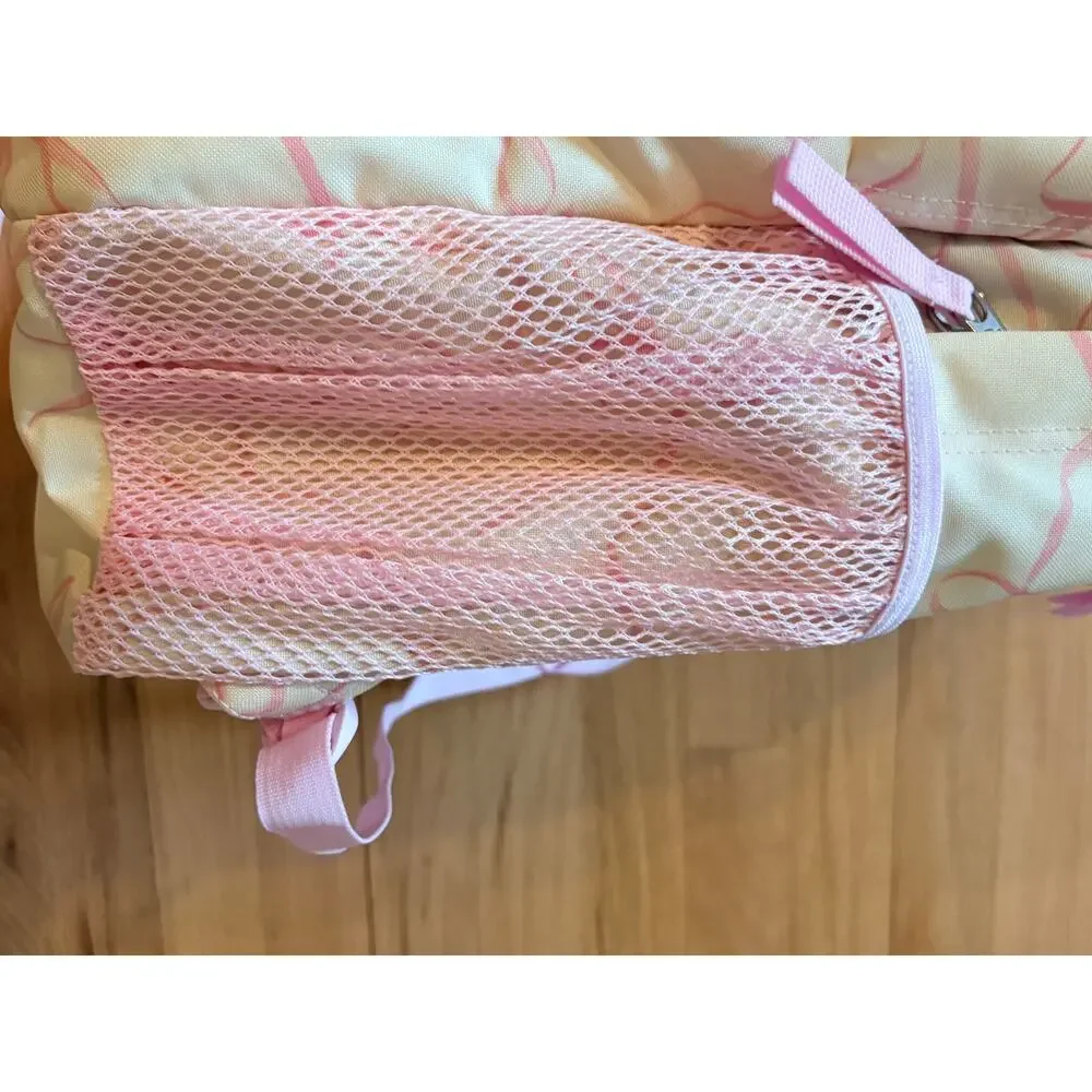 JanSport Big Student Cream & Pink Bow Print Backpack Coquette Preppy NWOT